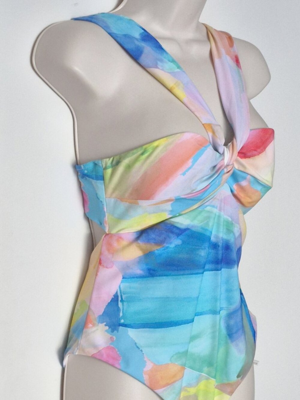 Milly Cabana One-Piece Stroke Bandeau Swimsuit Abstract Watercolor Print Size M